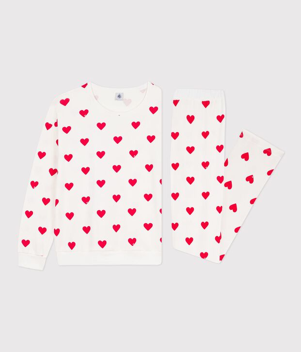 Women's heart print cotton pyjamas white/red