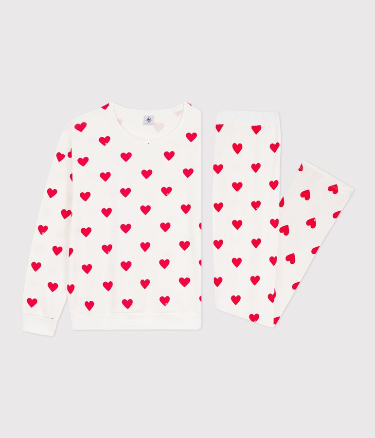 Women's heart print cotton pyjamas white/red