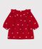 Babies' dress in velour with long sleeves and bow motif embroidery red/ecru