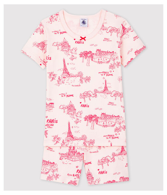 Girls' Snugfit Toile de Jouy Paris Cotton Short Pyjamas FLEUR pink/GROSEILLER pink