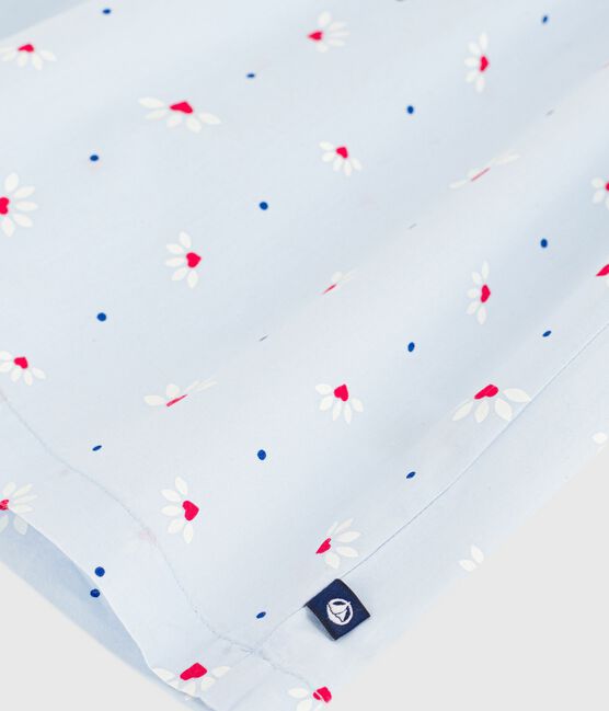 Children's cotton blouse in printed cotton poplin. FRAICHEUR blue/MULTICO white