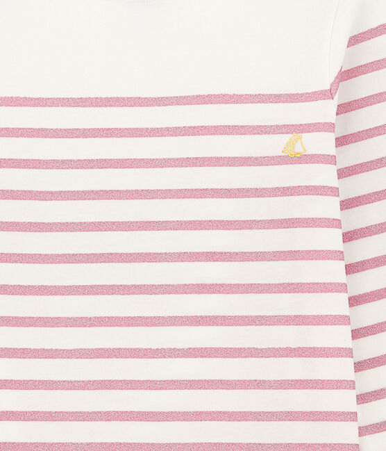Girl's T-shirt with long sleeves MARSHMALLOW white/BABYLONE pink