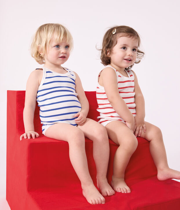 Babies' sleeveless stripy cotton bodysuits - 2-Pack multicolor