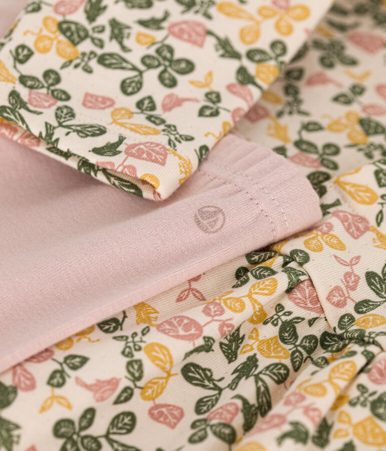 Babies' Long-Sleeved Tube Knit Dress and Cotton Leggings Ecru/multicolor