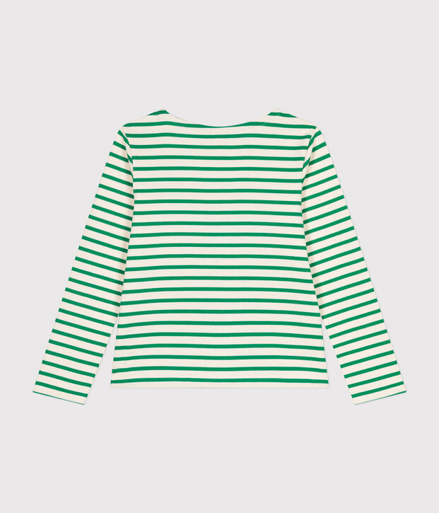 Women's Buttoned Cotton Breton Top Ecru/green