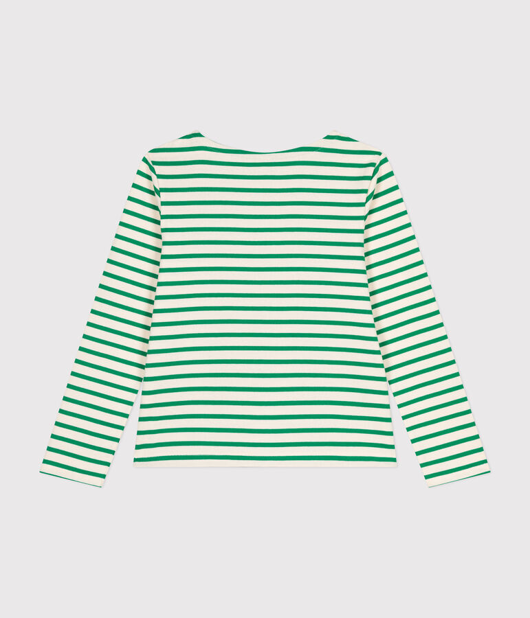 Women's Buttoned Cotton Breton Top Ecru/green