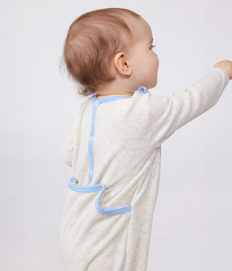 Babies' velour pyjama suit with a back opening beige