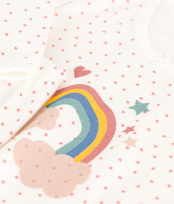 Children's cotton pyjamas printed with little hearts MARSHMALLOW white/PAPAYE