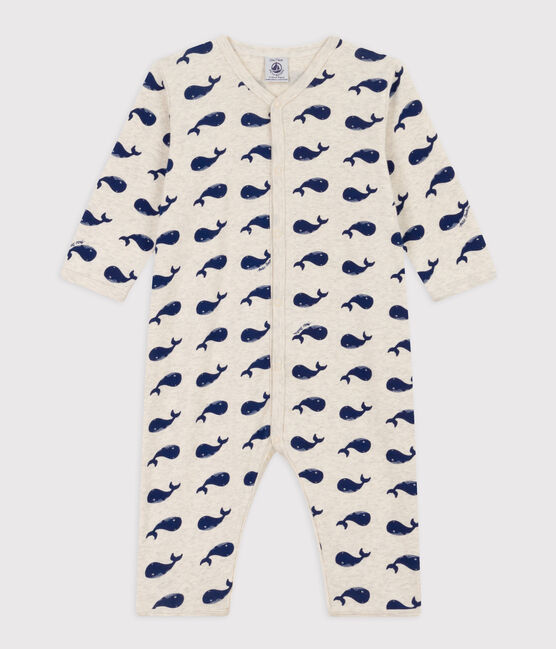 Navy Whale Patterned Footless Cotton Pyjamas MONTELIMAR beige/MEDIEVAL blue