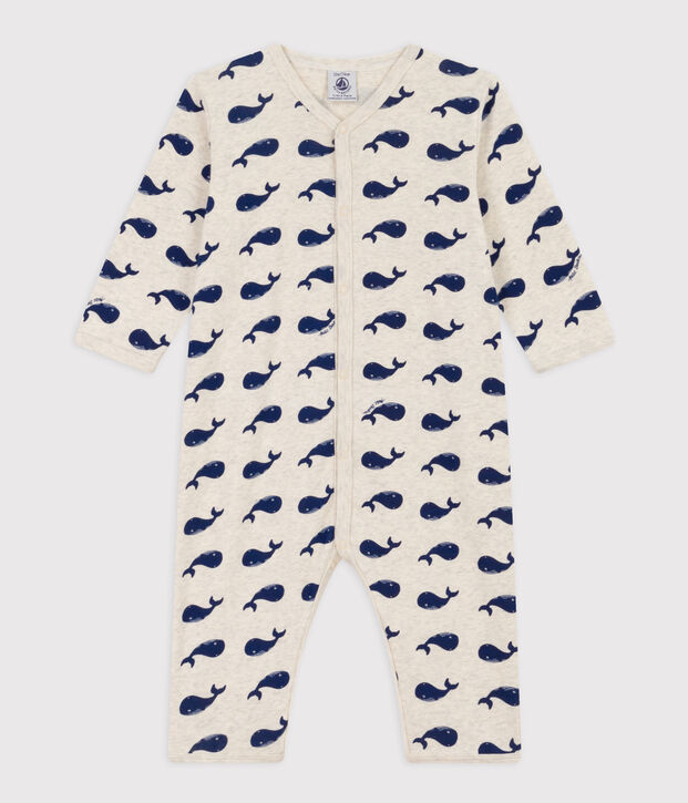 Navy Whale Patterned Footless Cotton Pyjamas beige/blue
