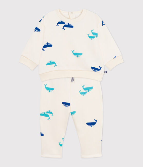 Babies' sweatshirt and trousers set in whale-print cotton MILK /MULTICO