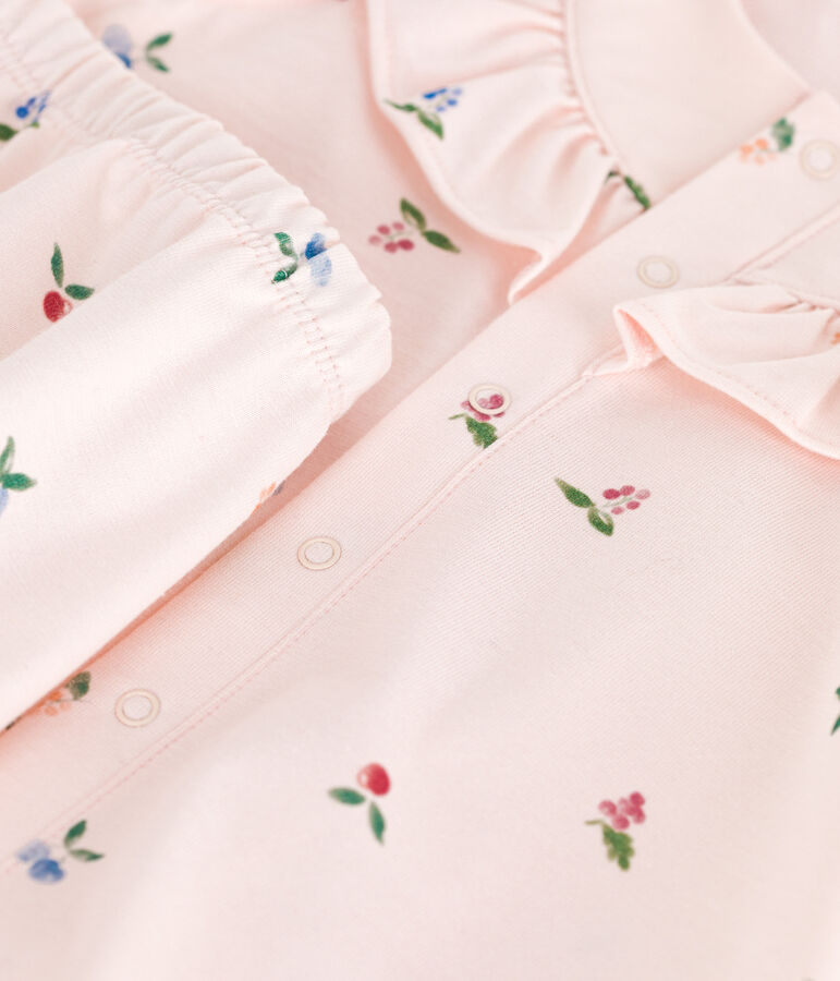 Babies' short-sleeved fruit print cotton dress and bloomers pink/multicolor