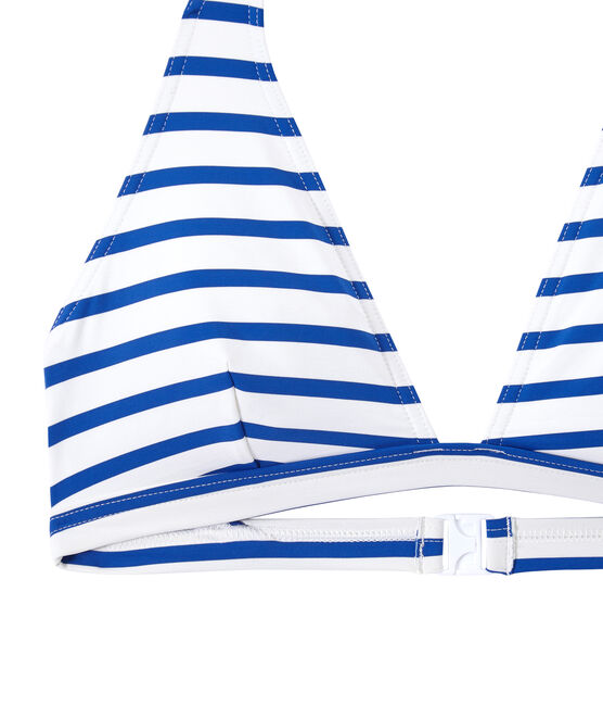 Women's striped two-piece swimsuit MARSHMALLOW white/PERSE blue