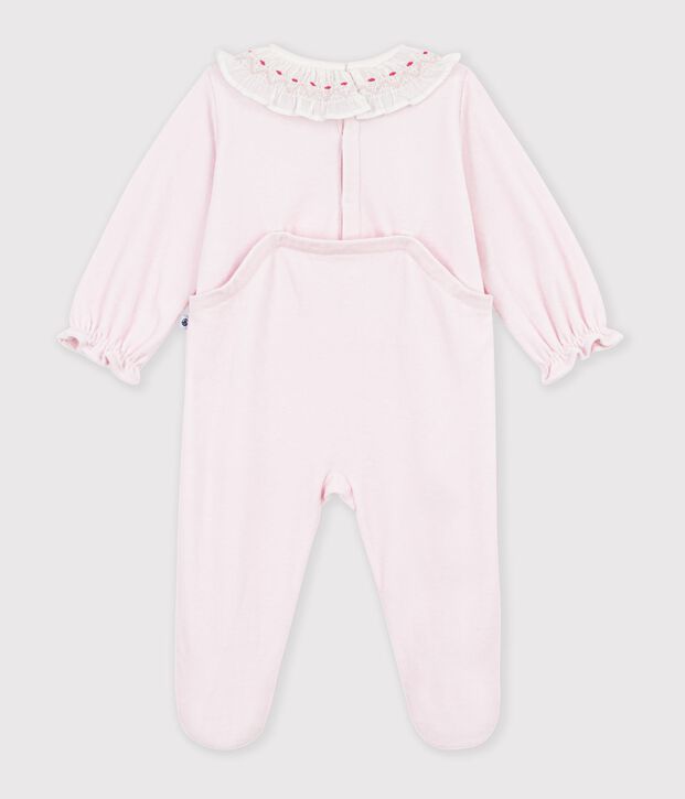 Babies' plain velour pyjama suit with a ruff and a back opening BARELY