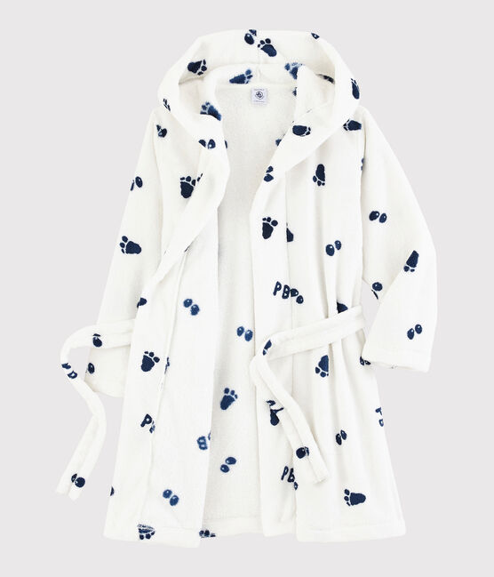 Boys' Fleece Dressing Gown MARSHMALLOW white/MEDIEVAL blue