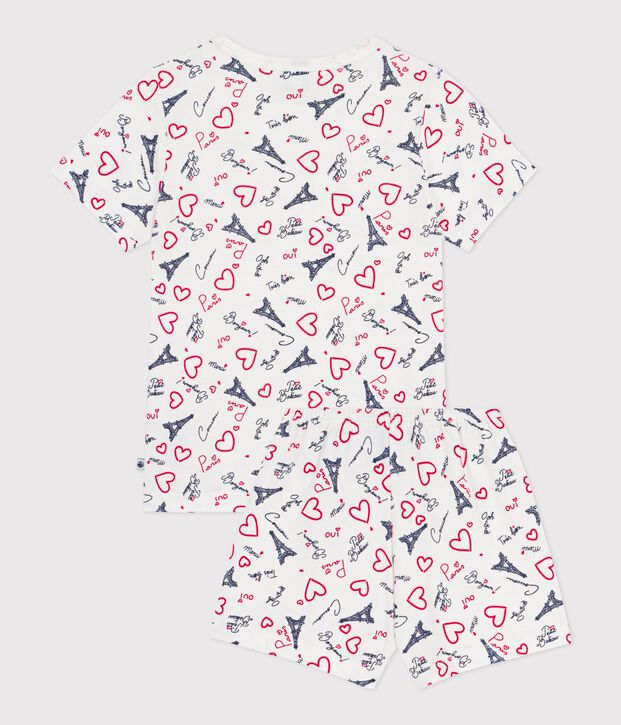 Children's short Paris print cotton pyjamas white/multicolor