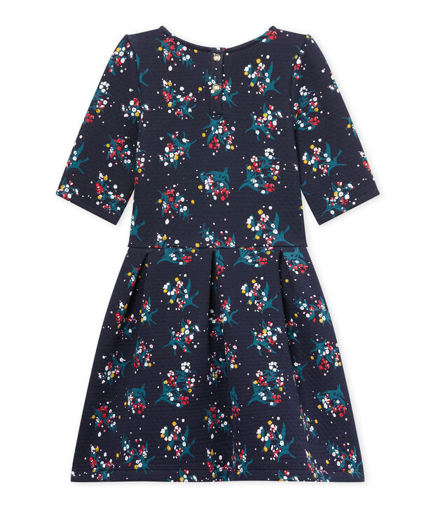 Girl's quilted double knit dress with 3/4 sleeves blue/multicolor