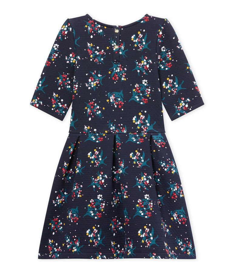 Girl's quilted double knit dress with 3/4 sleeves SMOKING blue/MULTICO white