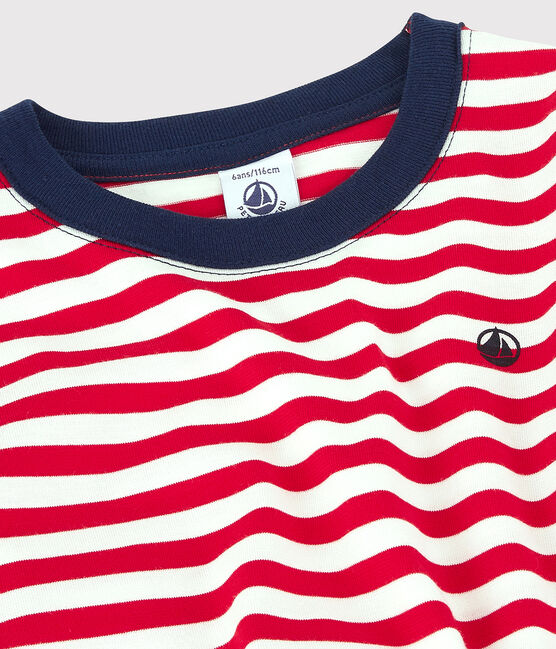 Boys' Short-Sleeved Cotton T-Shirt PEPS red/MARSHMALLOW white