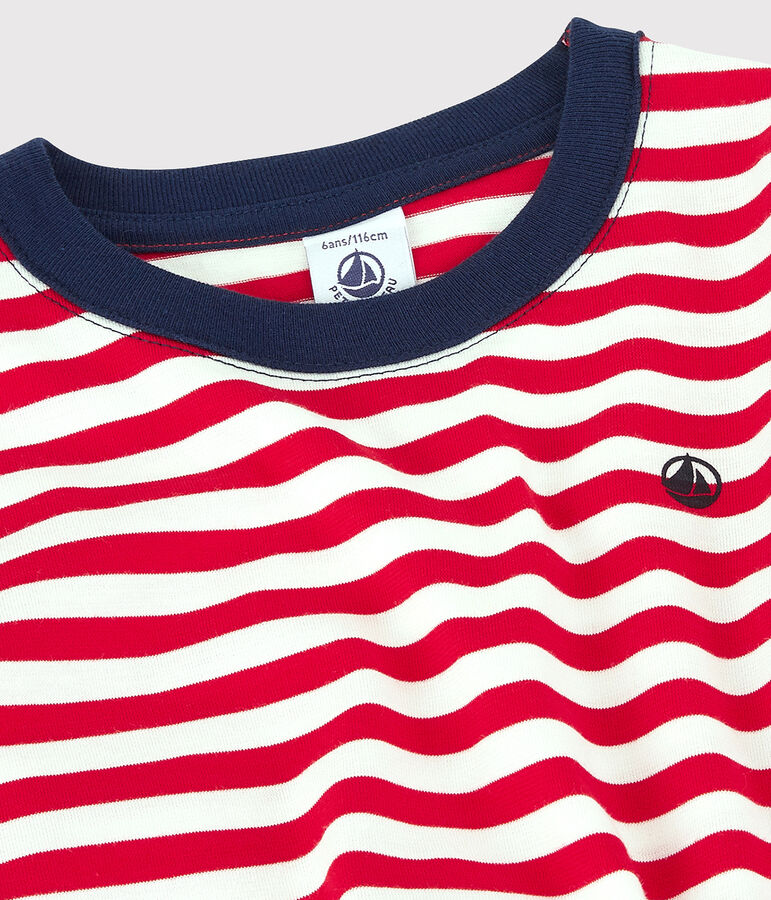 Boys' Short-Sleeved Cotton T-Shirt red/white