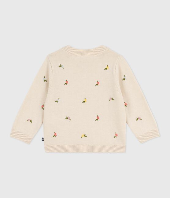 Babies' jumper in wool and cotton with embroidered flowers AVALANCHE white/MULTICO