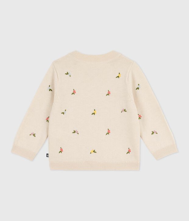 Babies' jumper in wool and cotton with embroidered flowers Ecru/multicolor