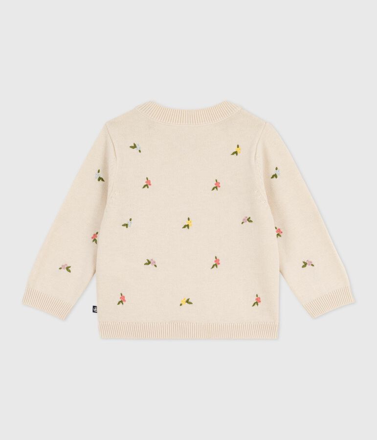 Babies' jumper in wool and cotton with embroidered flowers Ecru/multicolor