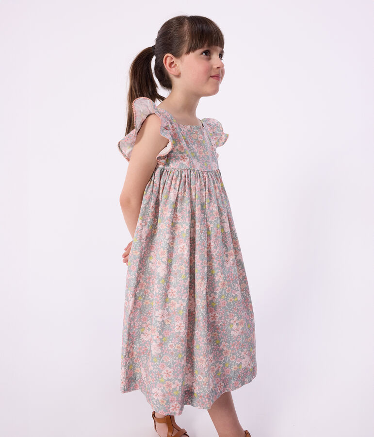 Children's sleeveless floral print cotton dress blue/multicolor