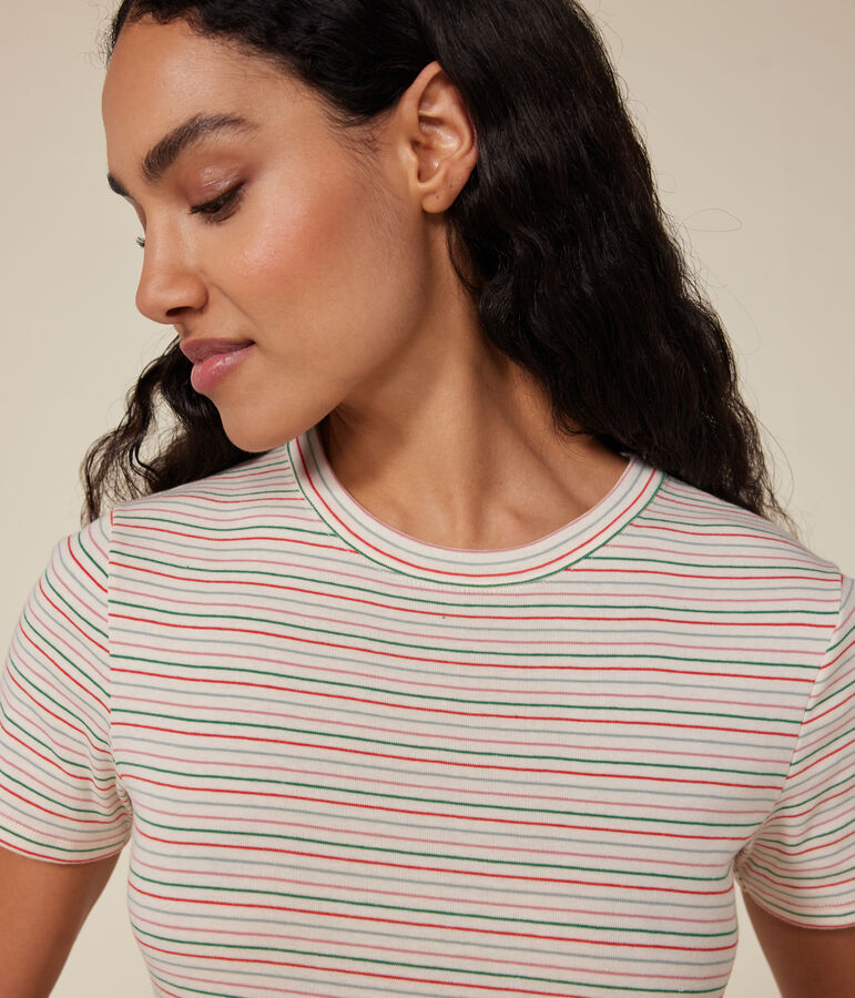 Women's stripy Iconic short-sleeved rib knit T-shirt Ecru/multicolor