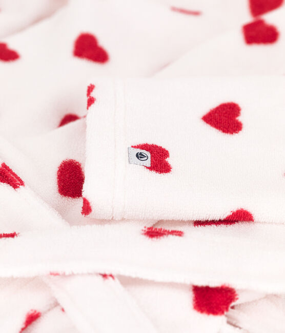 Children's Unisex Heart Patterned Terry Bathrobe MARSHMALLOW white/TERKUIT red