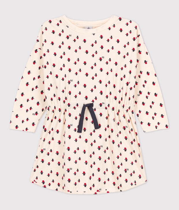 Little Girls' Long-Sleeved Patterned Tube Knit Dress Ecru/multicolor