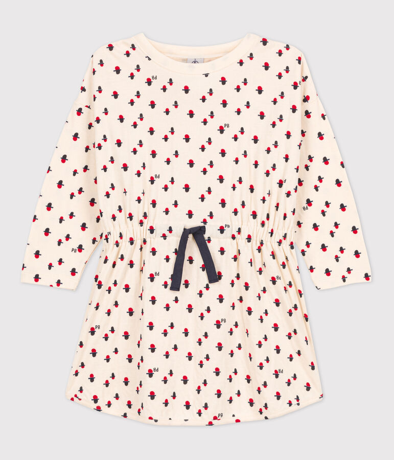 Little Girls' Long-Sleeved Patterned Tube Knit Dress Ecru/multicolor