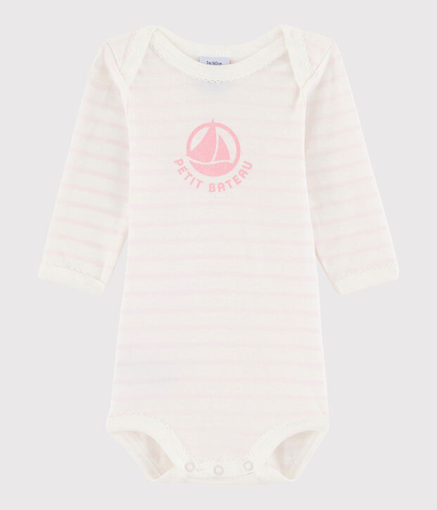 Baby Girls' Long-Sleeved Bodysuit white/pink
