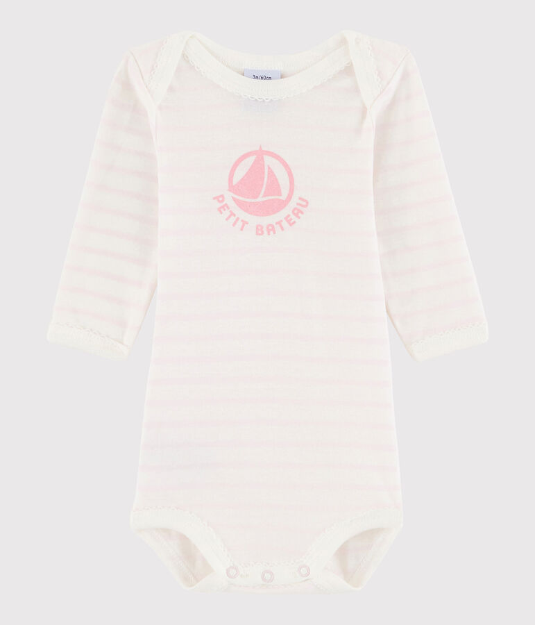 Baby Girls' Long-Sleeved Bodysuit white/pink