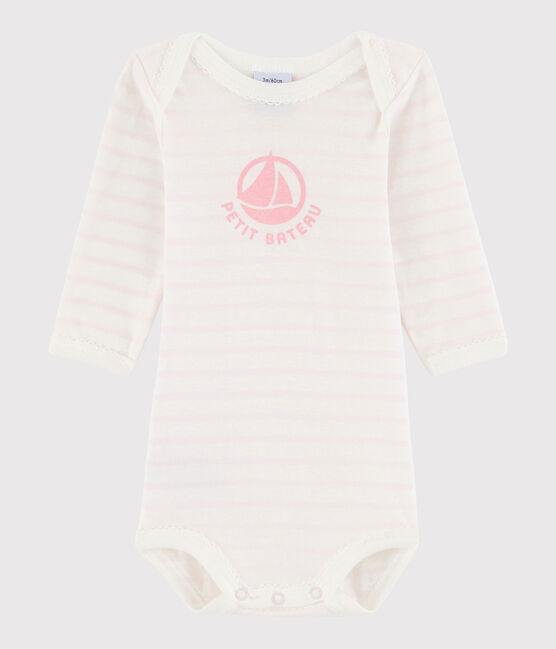 Baby Girls' Long-Sleeved Bodysuit MARSHMALLOW white/VIENNE pink