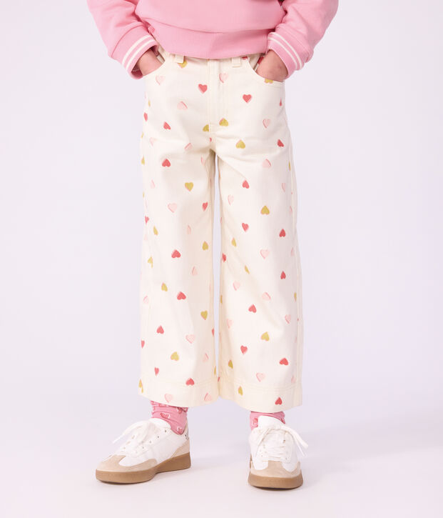 Children's wide-leg cotton trousers Ecru/multicolor