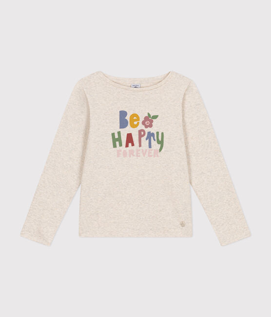 Little girls' long-sleeved rib knit T-shirt MONTELIMAR CHINE beige