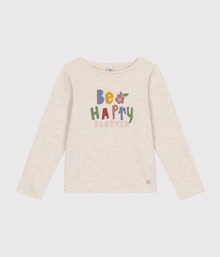 Little girls' long-sleeved rib knit T-shirt MONTELIMAR CHINE beige