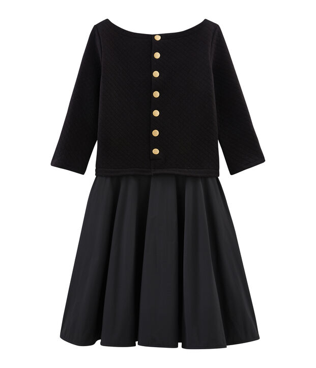 Women's Long-Sleeved Dual Material Dress black