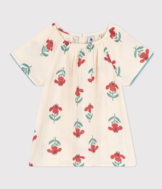 Girls' Floral Cotton Gauze Blouse AVALANCHE white/MULTICO