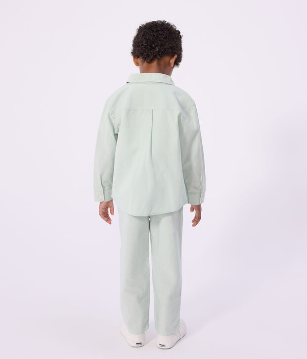 Children's long-sleeved plain cotton shirt green