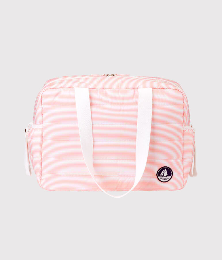 Unisex baby pinstriped changing bag pink/white