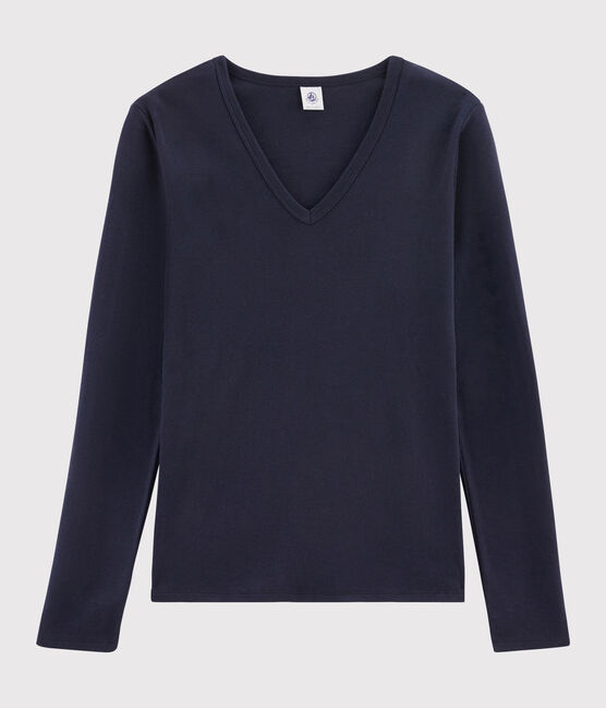 Women's Iconic V-Neck Cotton T-Shirt SMOKING blue