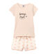 Girl's two-fabric shortie pyjamas with silkscreen motif