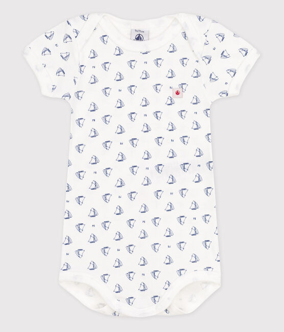 Baby Girls' Short-Sleeved Bodysuit ECUME white/MEDIEVAL blue