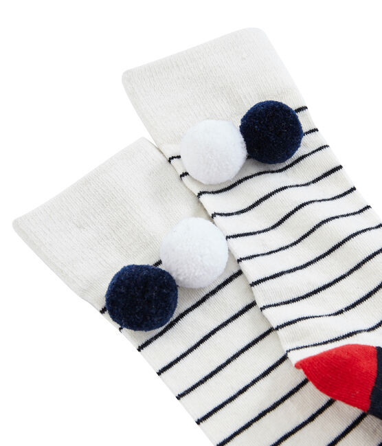 Girls' High Socks MARSHMALLOW white/SMOKING blue