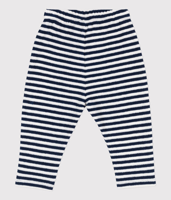 Babies' Striped Brushed Terry Towelling Trousers MEDIEVAL blue/MARSHMALLOW white