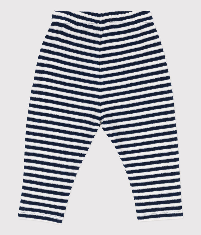 Babies' Striped Brushed Terry Towelling Trousers blue/white