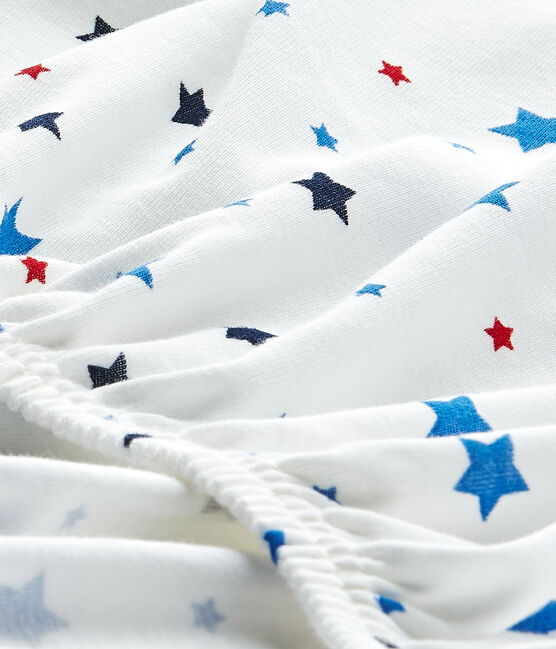 Baby boy's fitted crib sheet with stars ECUME white/MULTICO white