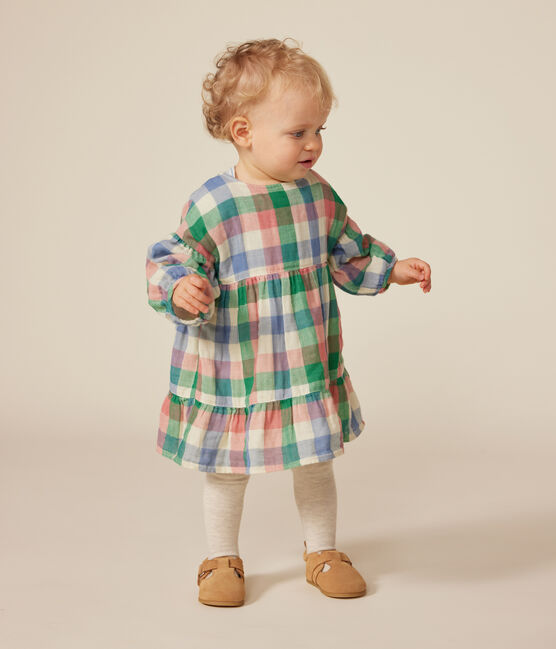 Babies' long-sleeved cotton gauze dress AVALANCHE white/MULTICO